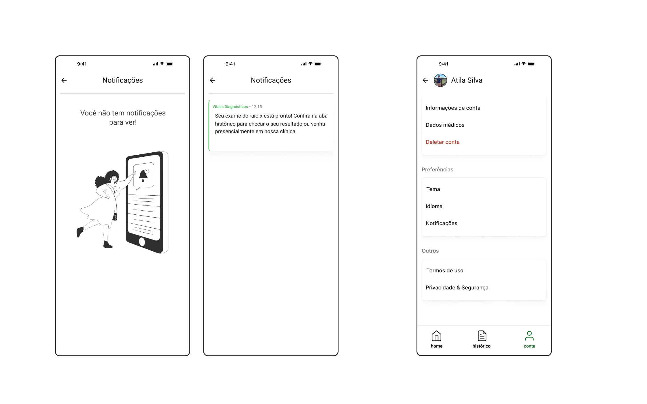 UI final — telas complementares